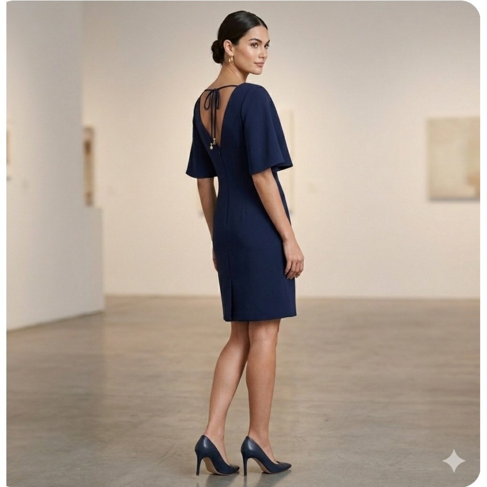 Trina‎ Turk Cielo Diamond Ponte Dress Sz 4 Navy Coctail Elegant Timeless Luxury